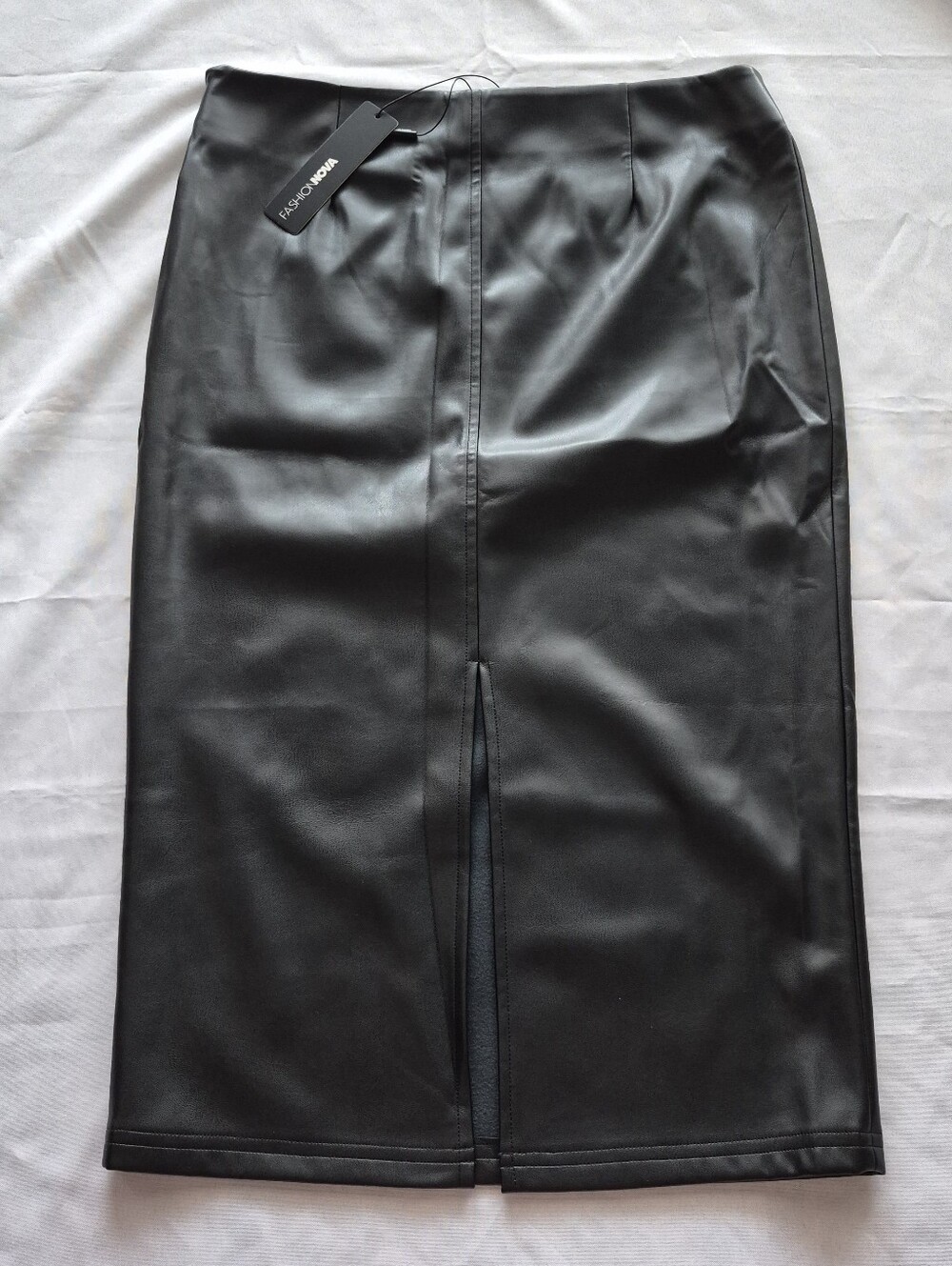 Fashion Nova Black Faux Leather Pencil Skirt with Front Slit